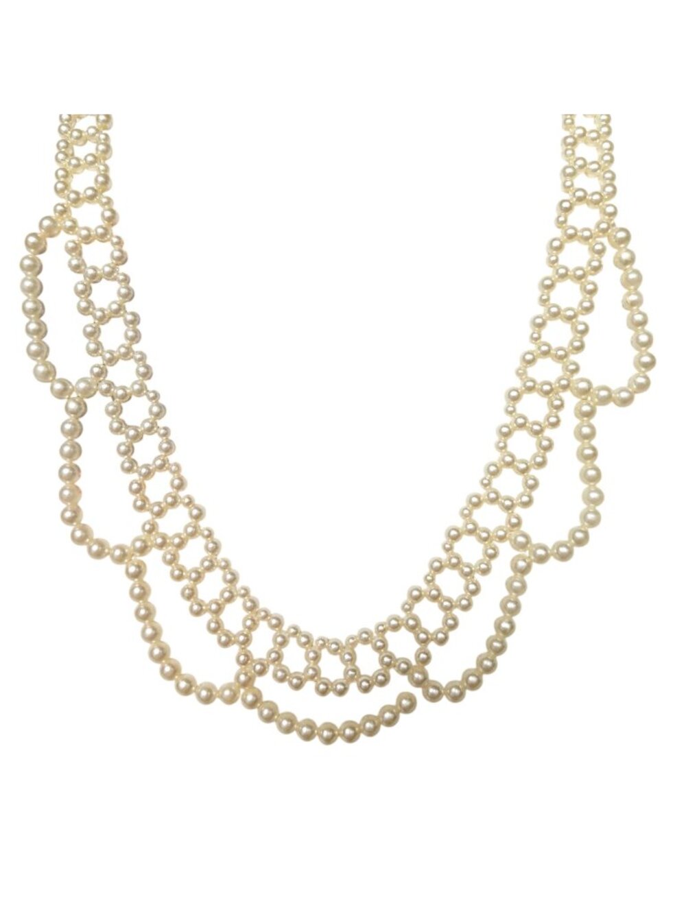 Vintage Multi Strand Faux Pearl Collar Necklace Lattice Bib Mesh Bridal Coquette
